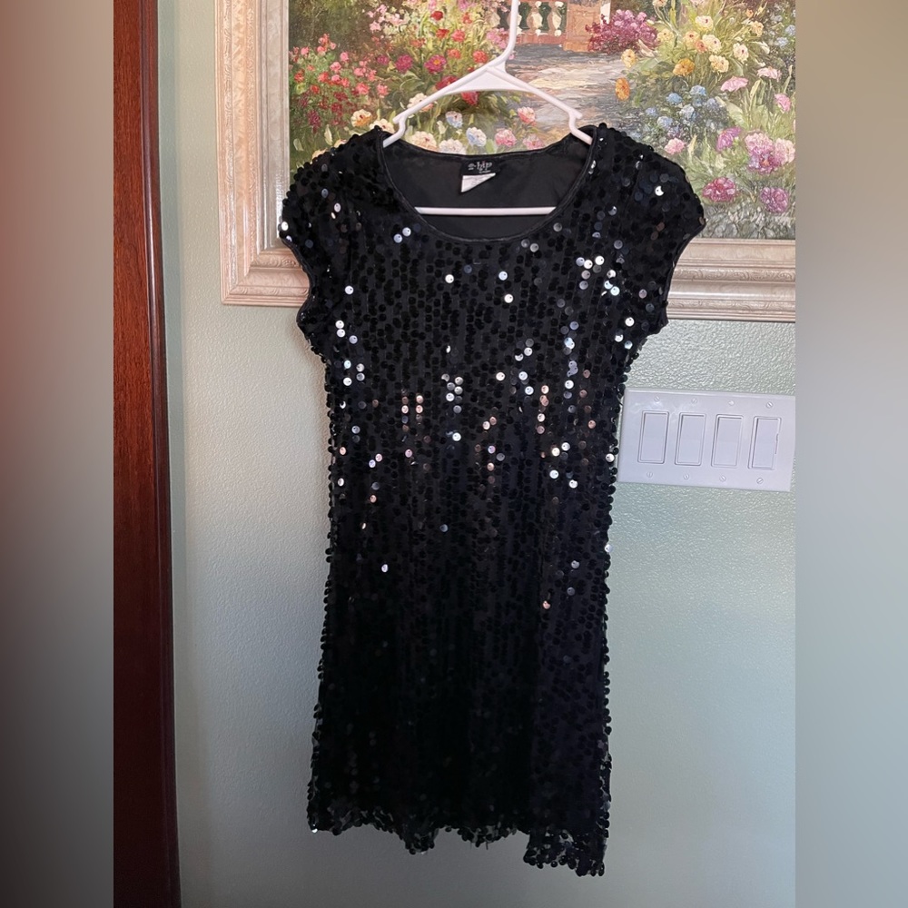 Girls Black Sequins Dress Size 14 Used